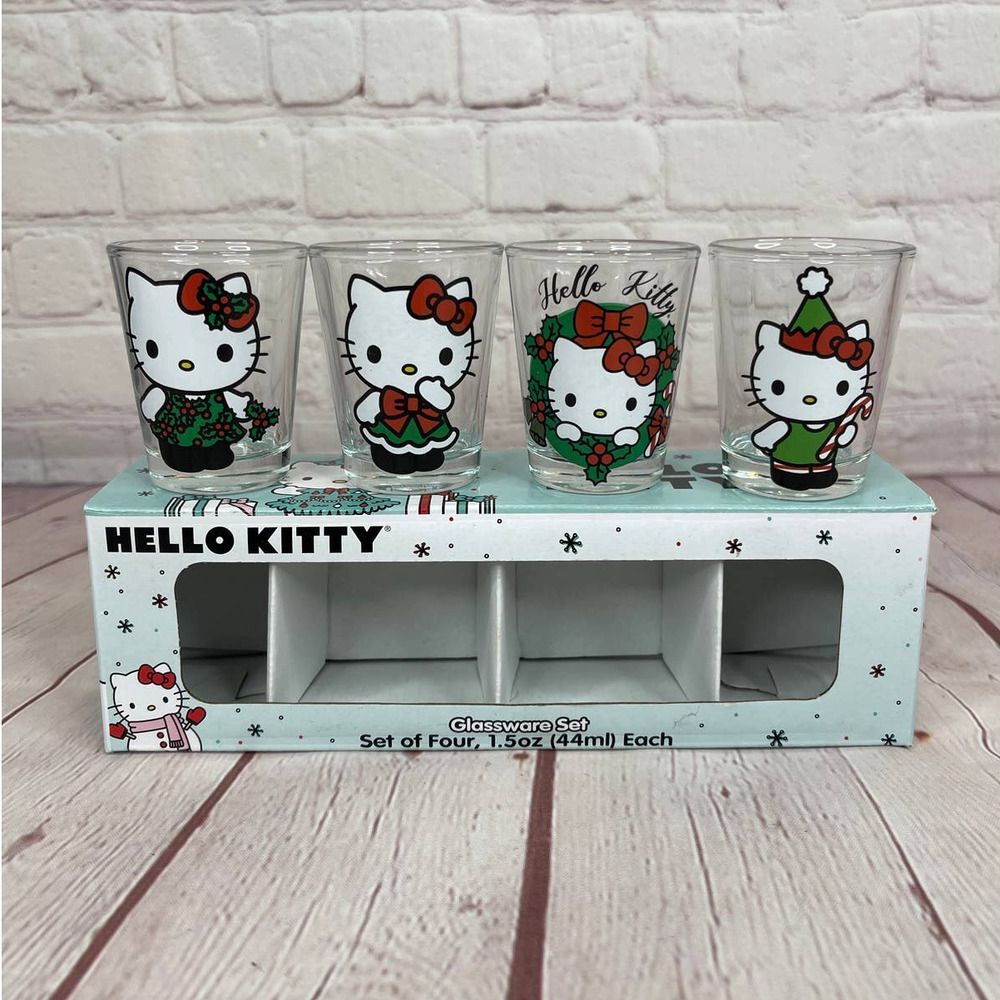 Hello Kitty Set Of Four Shot Glassware Set 1.5 Oz Each